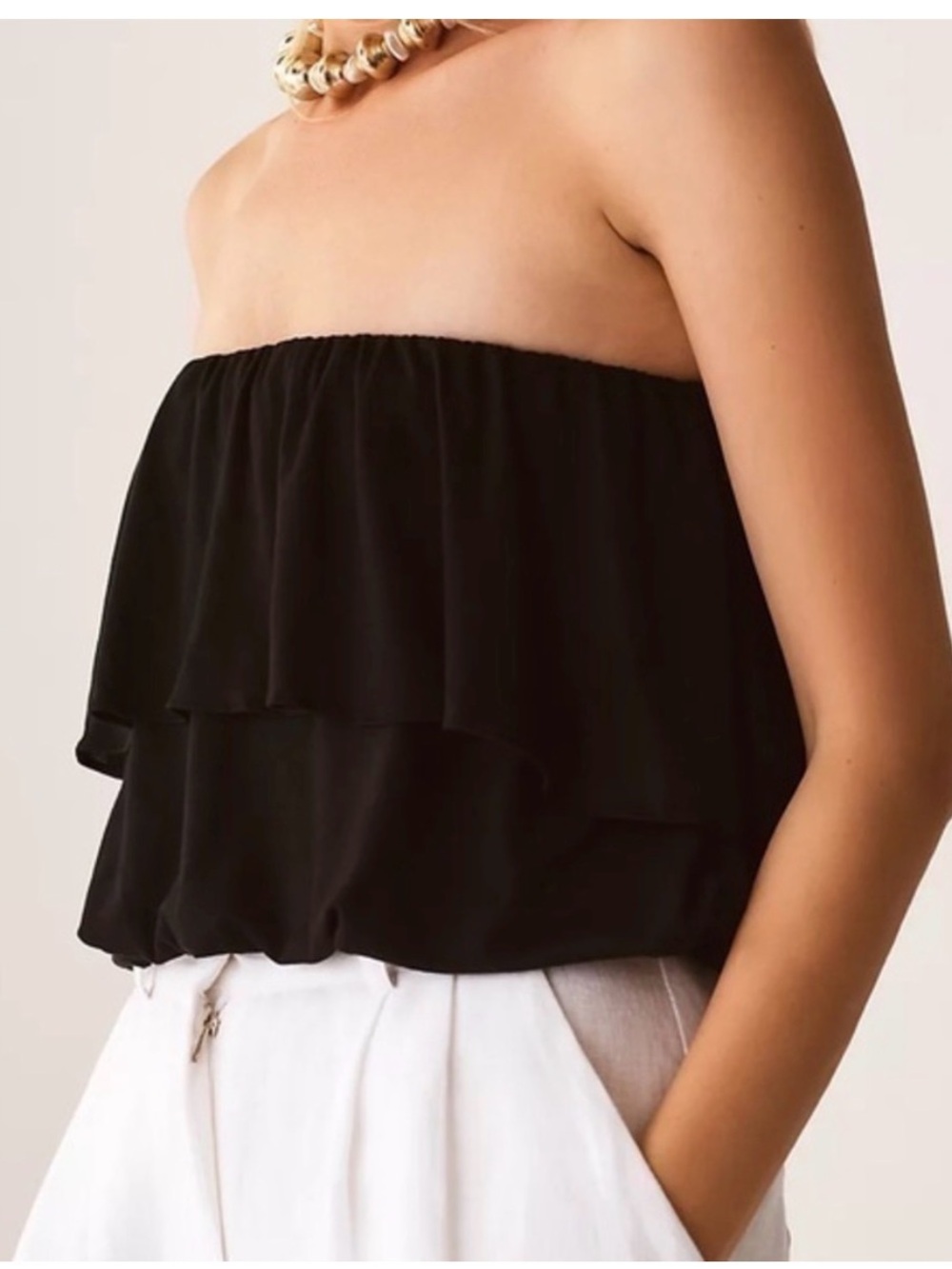 NEW Anthropologie Flounce Layered Black Strapless Tube Top Plus Size 3X